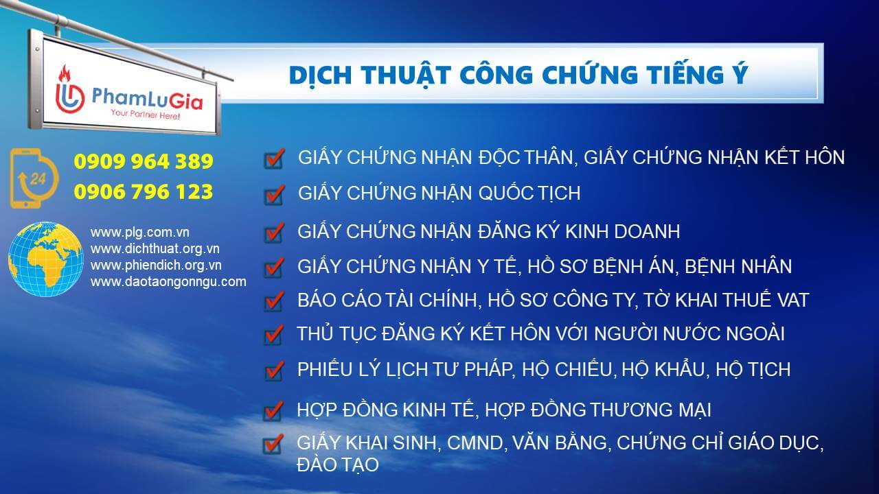 Dịch Thuật Công Chứng Tiếng Ý (Italia)